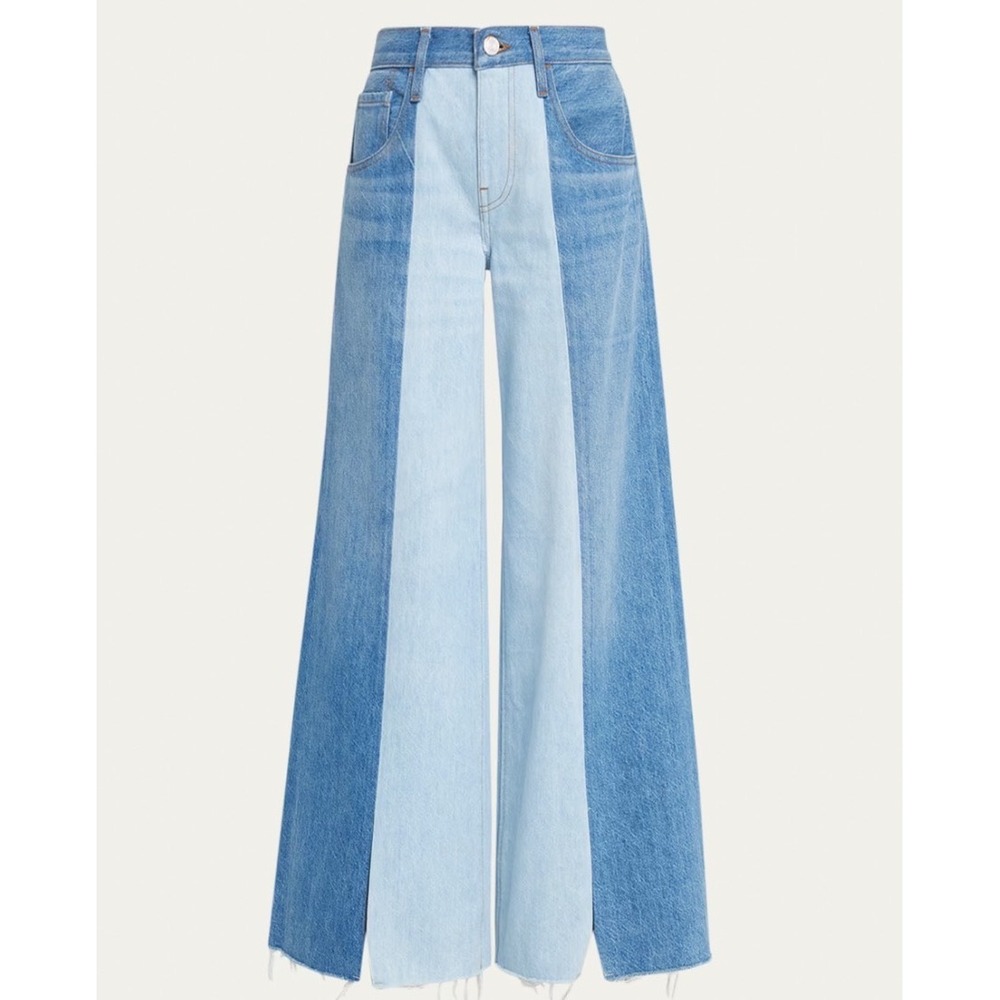 FRAME Split Personality Wide Leg Patchwork Jeans Two Tone Blue Size 26 70s